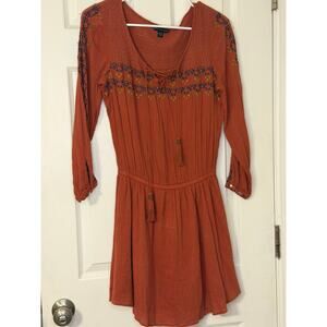American Eagle Boho Embroidered Peasant Dress XS Rust